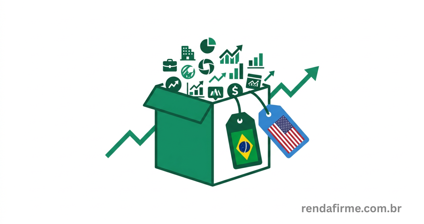 ilustração plana, limpa e profissional sobre ETFs (Exchange Traded Funds) para microempreendedores e trabalhadores autônomos ícone de caixa representando o conceito de ETF