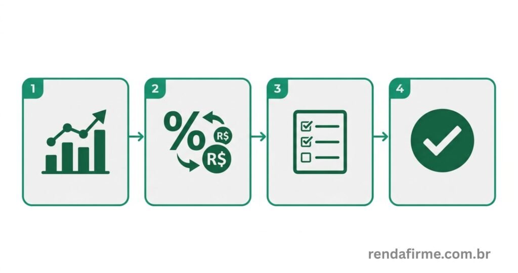 Ilustração com passo a passo para escolher a melhor maquininha de cartão para MEI em 2026