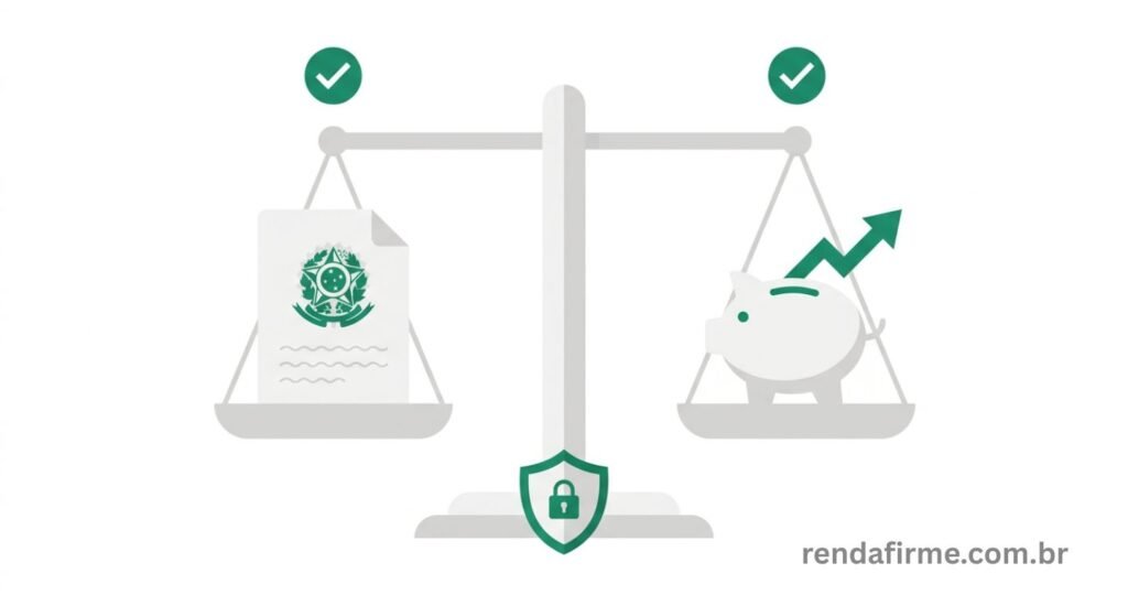 Ilustração comparando INSS do MEI e previdência privada como formas de garantir aposentadoria em 2026