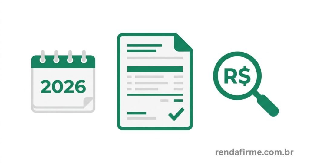 Ilustração representando MEI e Imposto de Renda 2026 com ícones de documento fiscal e calendário