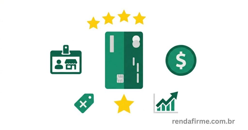 Ilustração representando cartão de crédito PJ para MEI com ícones de CNPJ, cartão e benefícios em 2026