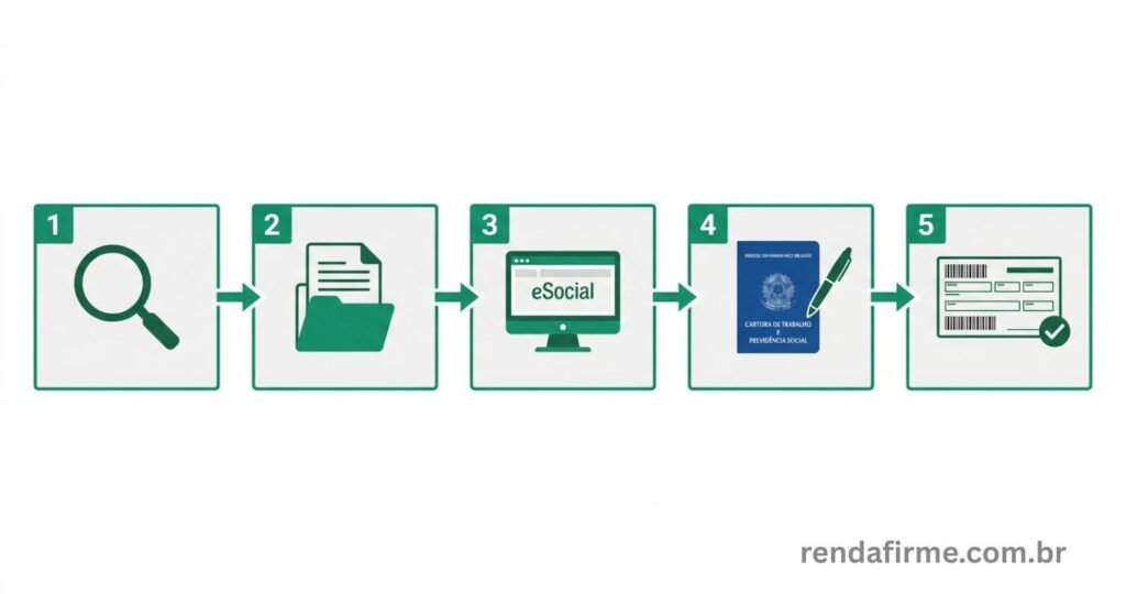 Ilustração com passo a passo para registrar funcionário no eSocial MEI em 2026