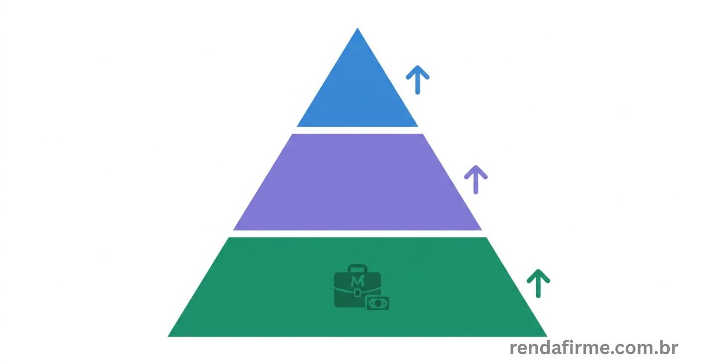 pirâmide simples de três camadas representando a hierarquia de investimentos