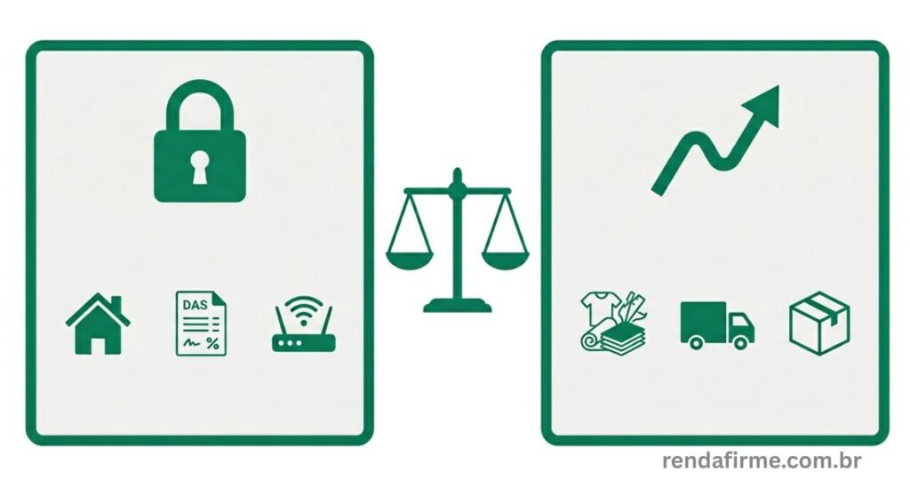 Ilustração mostrando a diferença entre custos fixos e custos variáveis na precificação do MEI