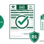 Thumbnail do artigo sobre impostos MEI 2026 com ícones de documento DAS, calendário de vencimento e tabela de valores por atividade