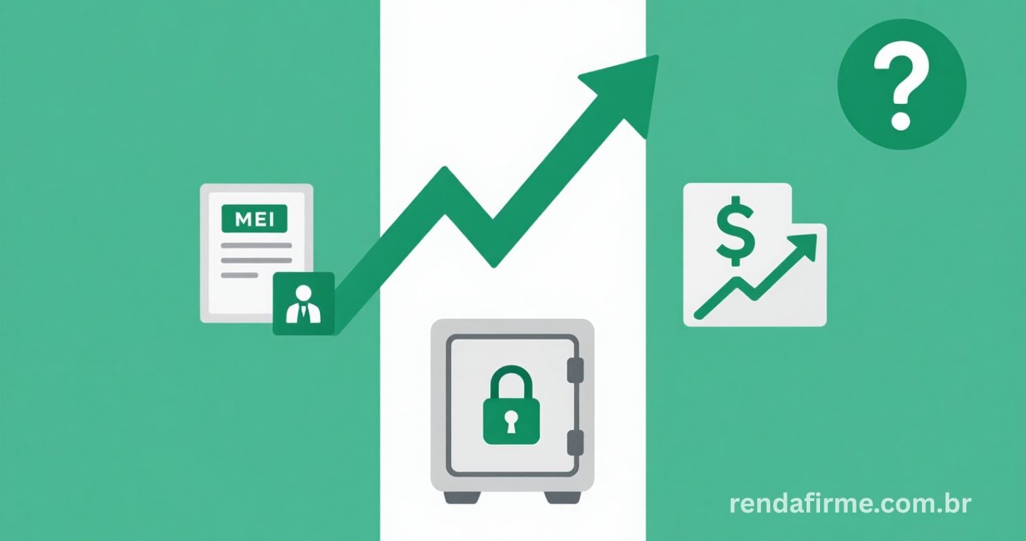 Thumbnail do artigo sobre como investir o lucro do MEI em 2026 com ícones de gráfico crescente, CNPJ e reserva de emergência