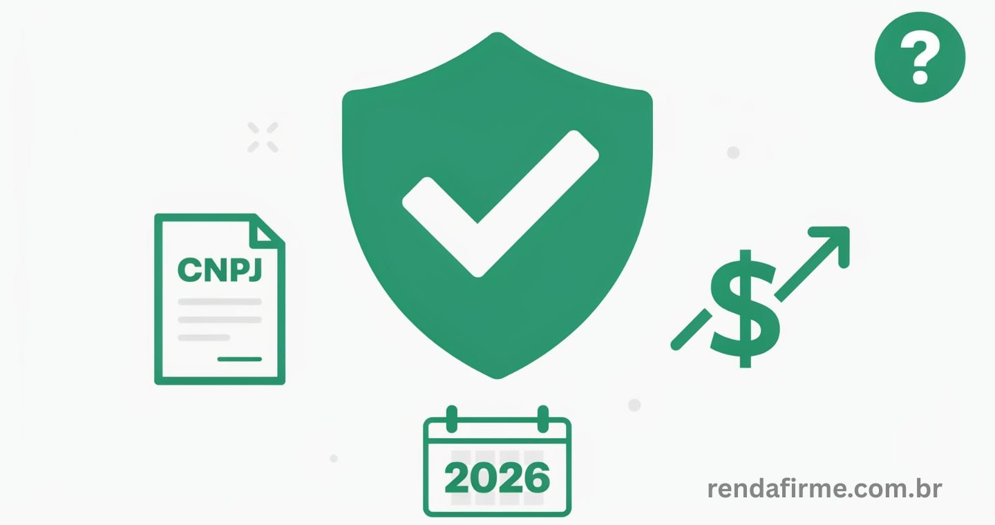 Thumbnail do artigo sobre seguro de vida para MEI e autônomo em 2026 com ícones de escudo, CNPJ e proteção de renda