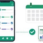 tela de um smartphone exibindo um painel financeiro simples com barras coloridas por categoria (verde para poupança, azul para necessidades, roxo para desejos) e uma pequena marca de seleção verde indicando que o orçamento está dentro do previsto